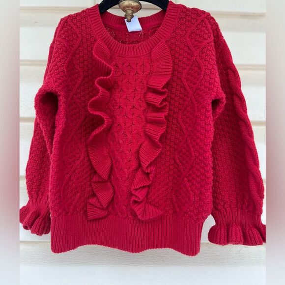 Baby Gap dark red long sleeved knitted 100%cotton sweater,front/wrists ruched 3T - Picture 1 of 10